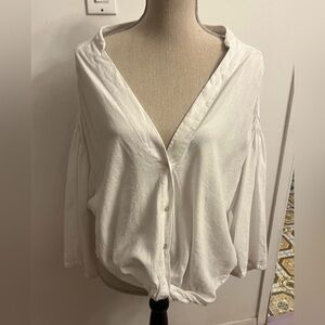 Bohemian White Linen Women's Blouse XL Relaxed Fit